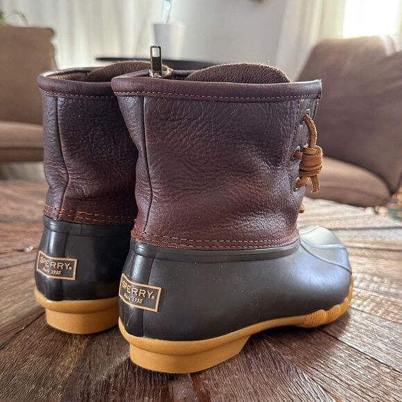 Sperry Saltwater Brown & Black ‘Tan’ Leather Duck Boot - Picture 4 of 6